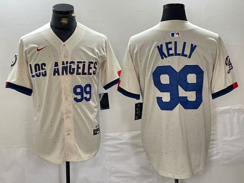 Men Los Angeles Dodgers 99 Kelly Cream Fashion Nike Game MLB Jersey style 2